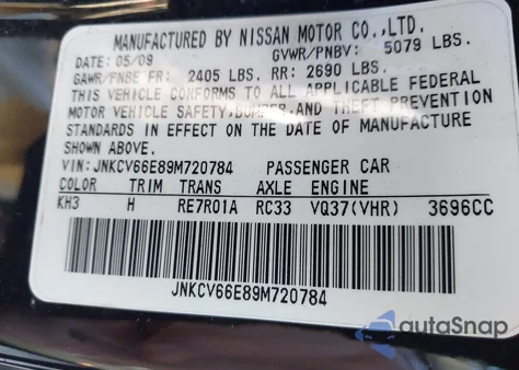 2009 Infiniti G37 из США, поврежденный, VIN JNKCV66E89M720784